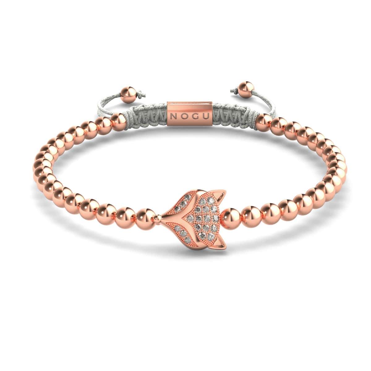 Renard de cristal | Or rose 18 carats | Blanc | Bracelet Charmballa en macramé